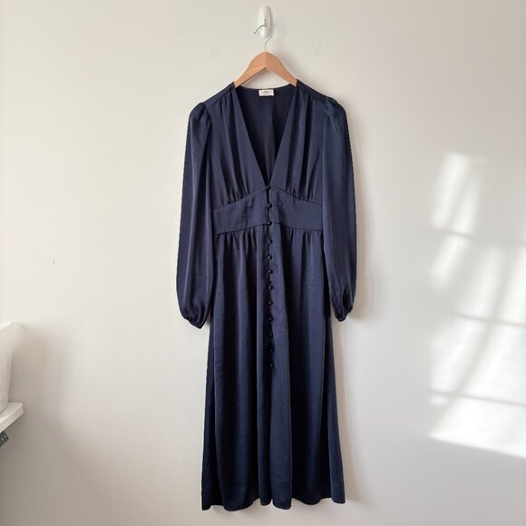 Aritzia Wilfred Maxine Midi Dress Satin Navy Blue Size Small - Picture 4 of 9